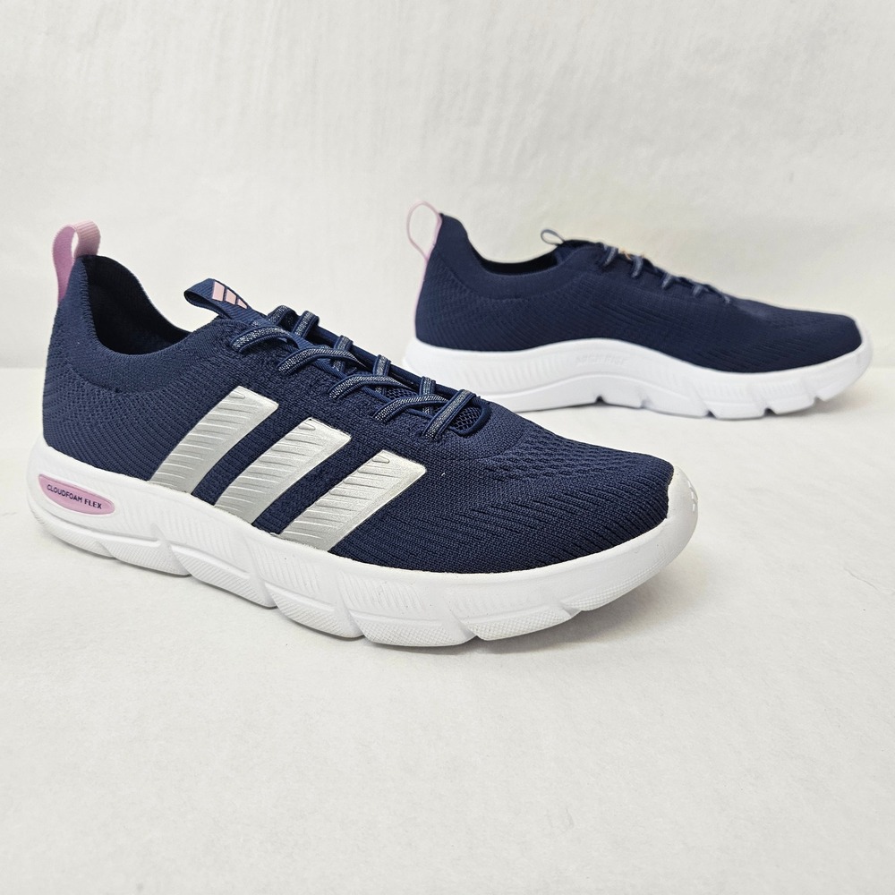 Adidas Cloudfoam Flex Slounge Sneaker KI3456 Navy Silver Pink Womens Size 9 Wide